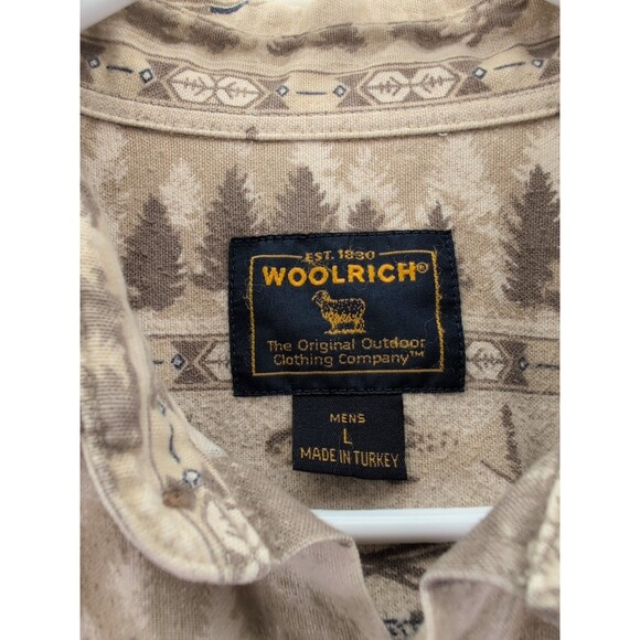 WOOLRICH Fly Fishing Print Button Up Long Sleeve Mens Shirt Size Large - Picture 2 of 13